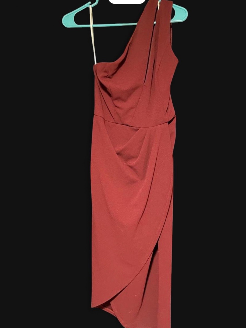 Lulu's One-Shoulder Draped Dress in Rust Red